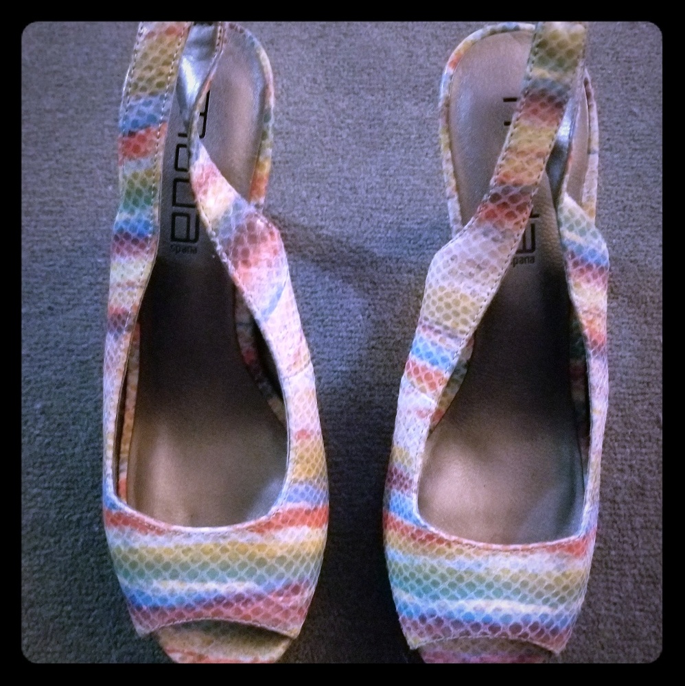 Snake skin rainbow sling back